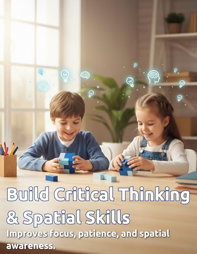 Precision Crafted 7 Piece Wooden Tetromino Cube Puzzle, Screen Free Brain Teaser Logic Game for Kids 6+, Adults, Spatial Reasoning, Focus, Problem Solving and Thoughtful Gifting - style: Tetromino