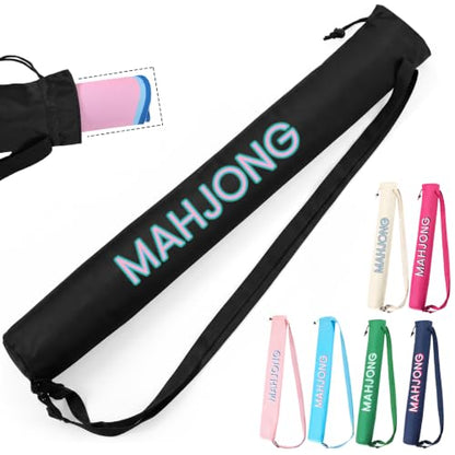 35 Inch Long Mahjong Mat Bag Waterproof Mahjong Mat Storage Carrying Bag Double Strapped Polyester Drawstring Lightweight Holder for Board Games Storage-mat Not Included(Black) - color: Black