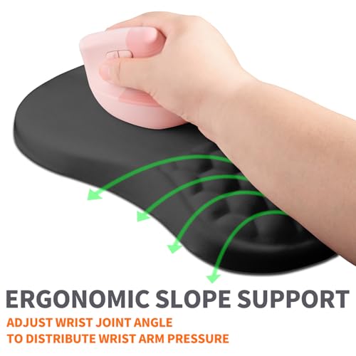 Ergonomic Joint Wrist Support Mouse Pad with Memory Foam Cushion Massage Bump, Carpal Tunnel Pain Relief Mousepad Slope Design for Wrist Rest, 11.8x7.9 in, Black - color: Black