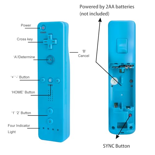 TechKen Wii Controller Pack - 2 Remote Controllers with Silicone Case and Wrist Strap, Compatible with Wii/Wii U - color: Blue