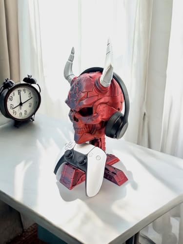 Gaming Headphone & Controller Stand Skull Design – Desk Organizer for Game Controllers & Headsets – 3D Printed Gamer Decor Gift
