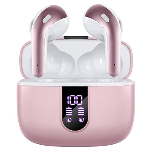 TAGRY Bluetooth Headphones True Wireless Earbuds 60H Playback LED Power Display Earphones with Wireless Charging Case IPX5 Waterproof in-Ear Ear buds with Mic for TV Smart Phone Laptop Computer Sports - color: Pink, style: Standard