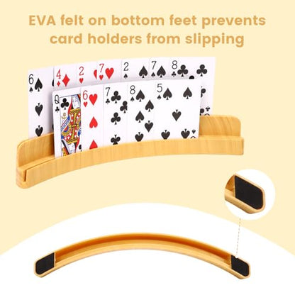 4 Packs of Double-Layer Card Holders with Wood Grain Design，Playing Card Holder for Kids Adults Hands Free Card Holder for Family Card Game Nights Poker Parties - color: Wood Grain Design(4pack)