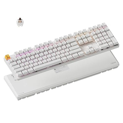 Keychron KJ5 Wireless Custom Mechanical Keyboard, 2.4 GHz Bluetooth QMK Full-Size Layout RGB, Hot-swappable Brown Switch Compatible with Mac Windows Linux, for Gaming Office - White - style: White - Brown Switch