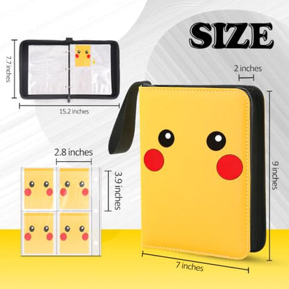 4 Pockets Trading Card Binder, 400 Card Holders with 50 Removable Sleeves, Portable Card Binder Album with zipper, Card holder Book for Game, Sport Collection (Bright yellow) - color: Bright yellow