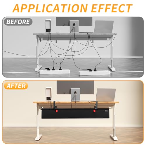 Under Desk Cable Management Tray No Drill, 28Inch Cable Management,Black | Clamp and Screw Mount Cable Management Tray, Extra Large Capacity Desk Cable Management, Fabric Wire Management for Office - color: Black, size: 28"L x 5.5"W