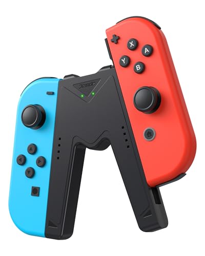 JINGDU Switch JoyCon Charging Grip Compatible with Nintendo Switch & OLED Model, Play While Charging, Portable V Shaped Switch JoyCon Controller Charger with Indicators, Black - color: Black