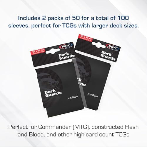 BCW Deck Guard - Double Matte Black Card Sleeves | Acid-Free, Archival-Safe, No PVC | Anti-Glare Matte Finish | Fits Standard 2½" x 3½" Game Cards | Durable Deck Protector Sleeves | 100 Ct - color: Black