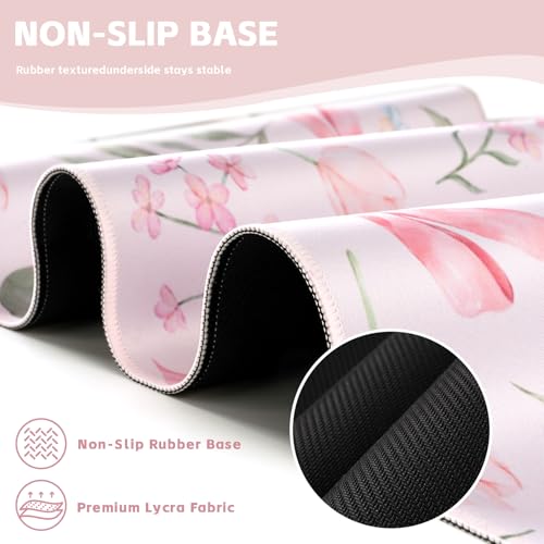 Baziabbo Pink Desk Mat,XXL Extended Big Mouse Pad,Gaming Mousepad with Stitched Edge,Non-Slip Rubber Base Keyboard Desk Pad for Home Office Study Game - color: Bowknot Flower