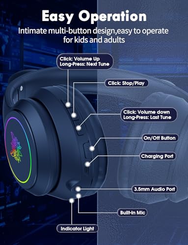 Cat Ear Bluetooth Headphones for Kids & Adults, 55H Play Time, Wireless Foldable & Wired Multi-Function LED Light Up Over Ear Headphones with Mic and Volume Control for iPhone/iPad/Laptop/PC - style: Adults-105dB-Black