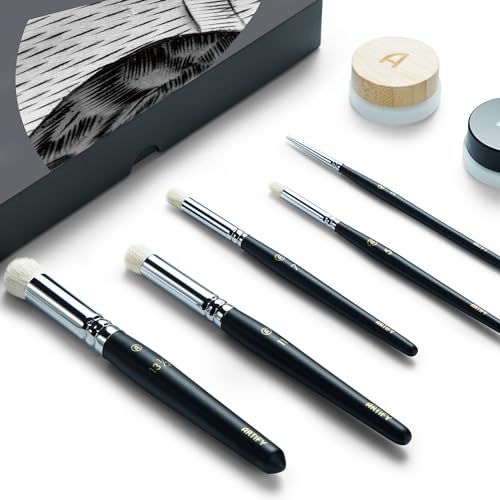 ARTIFY Drybrush Set with Dampening Pad and Brush Soap: 5 Sizes Professional-Grade Dry Brush for Effortless Miniature & Model Painting - Hobby Paint Brushes for Tabletop & Wargames Miniatures - color: Pure Black
