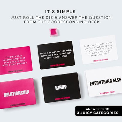 Asking for A Friend by Relatable, Great Card Games for Game Night, Bachelorette Party Favors for Social Gatherings, and Friendly Icebreakers, Includes 300 Cards and 1 Die - style: Asking For A Friend