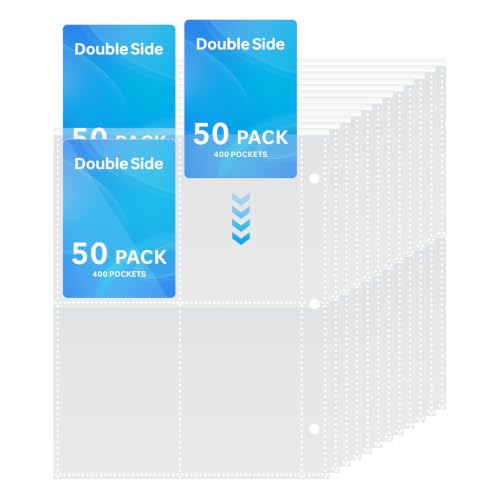 50 Pack 400 Pockets Card Binder Sleeves for 3 Ring Binder, Clear | Double-Sided, Non-PVC, Acid-free Polypropylene, for sports cards, game cards, trading cards, business cards, mini photos - color: Clear Card Sleeves, size: 4 Pocket 400