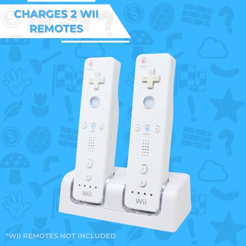 Old Skool Wii Dual Charging Station w/ 2 Rechargeable Batteries & LED Lights for Wii Remote Control