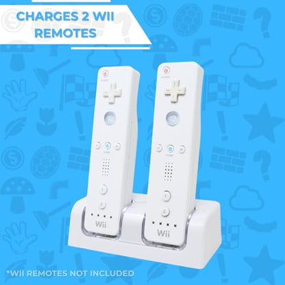 Old Skool Wii Dual Charging Station w/ 2 Rechargeable Batteries & LED Lights for Wii Remote Control