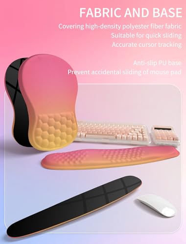 Hokafenle 2in1 Combination, Wave Keyboard Wrist Rest and Ergonomic Curvature Mouse Pad Wrist Support for Relieve Wrist Pain, Filled with Soft Cushion Memory Foam, Sunset Glow - color: Sunset Glow