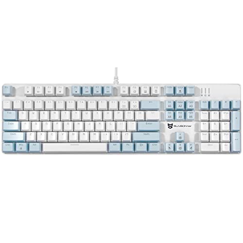 Merdia 104 Keys US Layout Wired Mechanical PC Gaming Keyboard | White LED Backlit Hot Swappable Brown Switch Full Size Mechanical Keyboard | Blue & White Keycaps Wired Gaming Computer Keyboards - color: Brown Switch Blue & White