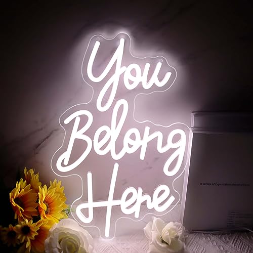 Allball You Belong Here Neon Signs for Wall Decor, Motivational Neon Sign Inspirational Quote Neon Light LED Classroom Decor, for Bedroom Salon Bar Home Wall Decor Classroom Decor Party(16.1 *10.6In) - color: white
