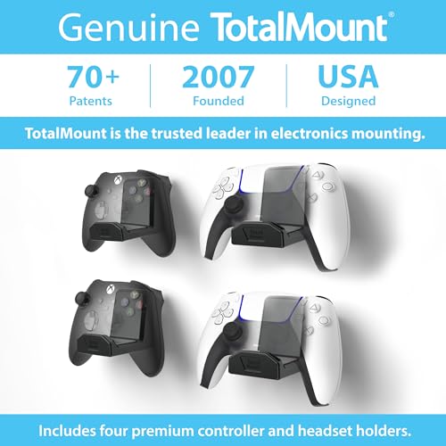 TotalMount Controller Wall Mounts – Removable Adhesive – Non-Slip (4 Pack) | Designed in USA: For PS5, Xbox, and Nintendo Controllers – Stands Won’t Damage Your Wall With Screws or Permanent Adhesive - color: Premium Black – Four Pack