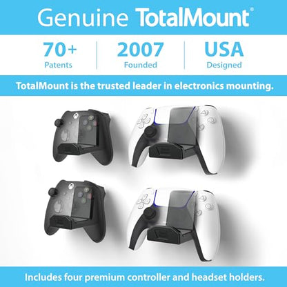 TotalMount Controller Wall Mounts – Removable Adhesive – Non-Slip (4 Pack) | Designed in USA: For PS5, Xbox, and Nintendo Controllers – Stands Won’t Damage Your Wall With Screws or Permanent Adhesive - color: Premium Black – Four Pack