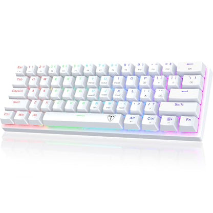 Portable 60% Mechanical Gaming Keyboard, Wired Ergonomic Keyboard with Red Switches,18 LED BacklitKeyboard,61 Keys Ultra-Compact Mini OfficeKeyboard for PC/Mac/Xbox,Easy to Carry On Trip-White - color: White