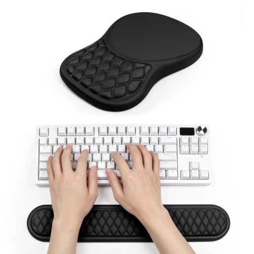 Ergonomic Wrist Rest for Keyboard and Mouse Pad Support Set, Soft Memory Foam Massage Design Relieves Wrist Pain, Non-Slip PU Base for Computer Desk (2-in-1 * Black - color: 2-in-1 * Black