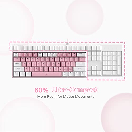 Redragon K617 Fizz 60% Wired RGB Gaming Keyboard, 61 Keys Hot-Swap Compact Mechanical Keyboard w/White and Pink Color Keycaps, Linear Red Switch, Pro Driver/Software Supported - color: Pink