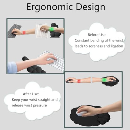 Cloud Wrist Rest Keyboard Ergonomic Wrist Pad for Keyboard and Mouse Coaster Cloud Mouse Pad Set Leather PU Non-Slip Wrist Rest Support for Computer Laptop Gaming Mac Home Office Relief Pain Black - color: 3pcs Leather Black