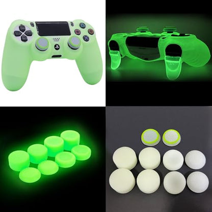 Green Anti-Slip Glow in The Dark Protective Silicone Cover Skin Grips Compatible with PS4/Slim/Pro Controller with 8 PCS Thumb Grips Caps and 2 Grips Caps Glow in The Dark. - color: Glow Green