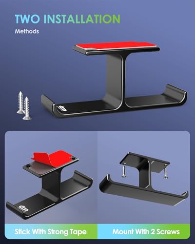 All Aluminum Headphone Stand Under Desk, Dual Headset Holder Hanger with Industrial-Strength Adhesive & Screw Mount, Gaming Desk Accessories, Under Table Earphone Hook for PC Headsets, Bags, Black - color: Black
