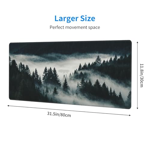 Large Gaming Mouse Pad Desk Mat, Dark Misty Mountains Forest Extended Keyboard Mouse Pad Mousepad with Non-Slip Base and Stitched Edge Mouse Mat Desk Pad Mouse Pads for Desk Home Office, 31.5 x 11.8 - color: Forest