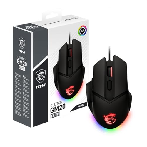 msi Clutch GM20 Elite Gaming Mouse, 6400 DPI, 20M+ Clicks OMRON Switch, Optical Sensor, Adjustable Weights, Ergonomic Right Hand Design, RGB Mystic Light - style: Clutch GM20 Elite
