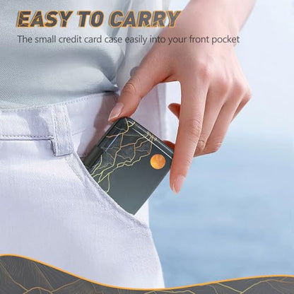 Credit Card Holder, Mini RFID Small Aluminum Card Wallet Business Card Case | Blocking Slim Metal RFID Blocking Front Pocket Wallet Hard Case Durable CC Holder for Men Boy, Cool Abstract Mountain - color: Cool Abstract Mountain