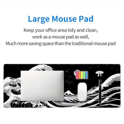Japanese Sea Wave Anime Desk Mat Black and White Kanagawa XL Mouse Pad Large Mousepad Extended Laptop Keyboard Mat Gaming Desk Pad Mouse Mat 31.5"x11.8" Office Computer Keyboard Laptop Home - color: Japanese Sea Wave Anime_013, size: 11.8" x 31.5"