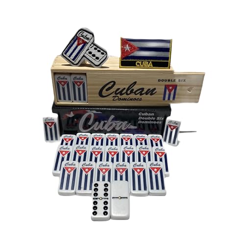 PRK 14 Cuban Style Double Six Dominoes – 28 Classic White Tiles with Black Pips – Includes Wooden Case – Bold, Durable, and Ready for Friends