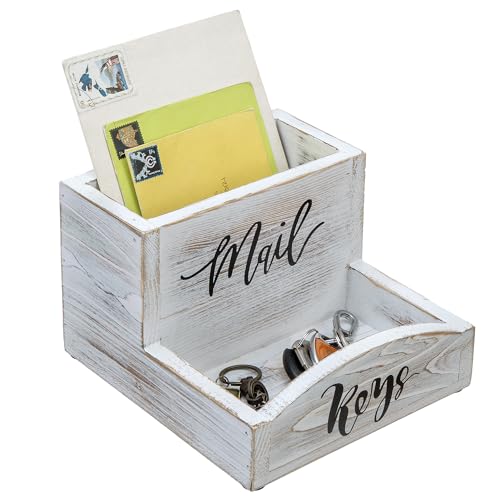 MyGift Whitewashed Wood Mail & Key Holder, Rustic Entryway Organizer | Shabby white wood organizer keeps items neatly together with charming MAIL and KEYS lettering for entryway storage