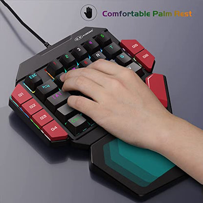 MageGee One Handed Professional Gaming Keyboard, RGB Backlit 35 Keys Mini Wired Mechanical Keyboard with Blue Switch for PC Gamer, Support 6 Macro Keys - Black/Red - color: Black/Blue Switch