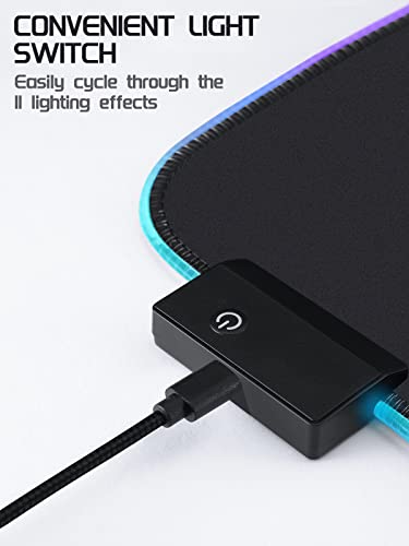 Gaming Mouse Pad, RGB Mouse Mat XXL Large (35.4 x 15.75 in) with 7 LED Colors 11 Lighting Modes Waterproof Fabric Surface Non-Slip Rubber Base for PC Laptop Keyboard - size: 35.4L x 15.8W inches
