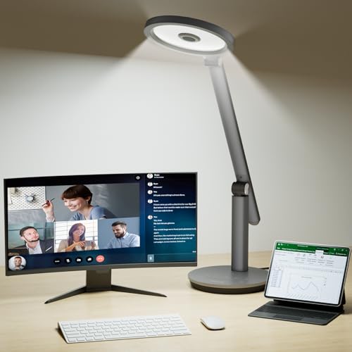 Honeywell H6 Desk Lamp for Home Office, Dimmable Reading Table Light, Gray | Sunturalux CRI≥97, RG0 Low Blue Light, Flicker-Free, 800LM Dimmable with Timer for Webcam, Study, Office & Bedroom - color: Gray
