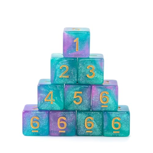 10 Pieces Polyhedral D6 Dice Set, 6 Sided Dice 16mm Square Edge Dice for RPG MTG DND Table Games (Green Purple) - color: Green Purple