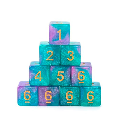 10 Pieces Polyhedral D6 Dice Set, 6 Sided Dice 16mm Square Edge Dice for RPG MTG DND Table Games (Green Purple) - color: Green Purple