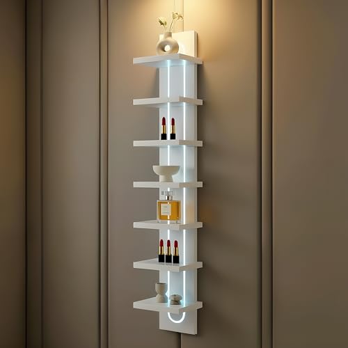 U-Shaped 7-Tier Compact Narrow RGB Light Wall Shelf Unit, White | Modern Vertical Shelf for Vanity, Ideal for Anime Figures, Perfumes, Cosmetics, Colleclibles - color: 7ur-white