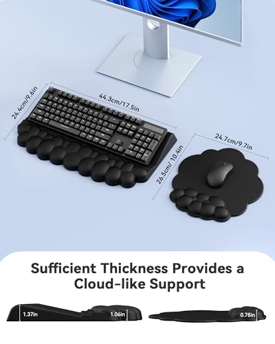 Cloud Wrist Rest for Keyboard and Mouse, Keyboard Riser Pad for Desktop | PU Leather, Non-slip, Ergonomic Angle Adjustable Arm Rest, Soft Wrist Support, Waterproof - color: Black