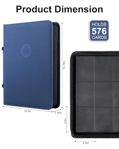 GEAoffice 9 Pocket Trading Card Binder, Holds 576 Cards, Premium PU Zip Card Binder with Handle, Side-Loading Pockets, Fits TCG, MTG, Sports Cards & Sleeved Cards (Blue) - color: Blue