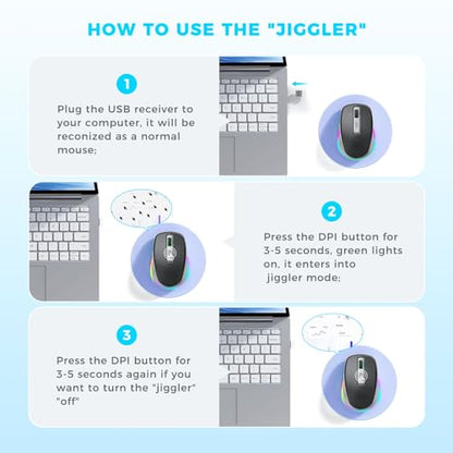 PEIOUS Wireless Mouse Jiggler - Keep Computers Awake, Black & Grey | Rechargeable LED Mouse, Silent Clicks, Adjustable DPI and Random Movement Keep Computers Awake for Laptop/PC/Mac - color: Grey