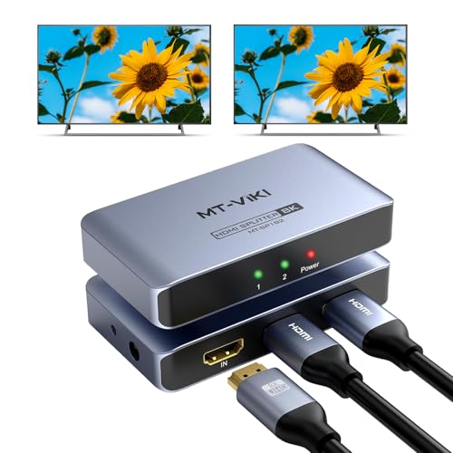 MT-VIKI 4K@120Hz HDMI Splitter 1 in 2 Out Aluminum HDMI Splitter 2.1, 8K@60Hz Duplicate/Mirror, 40Gbps, HDCP2.3, EDID (Non-bidirectional) - size: 8K 1 in 2 out
