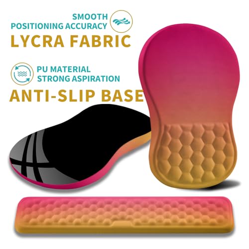 Hokafenle 2 in 1 Ergonomic Mouse Pad Wrist Support & Wrist Rest for Computer Keyboard Set, with Relieve Carpal Tunnel Pain Massage Bulge and Full Memory Gel Design (2In1 Set, Sunset Glow) - color: Hk022-sunset Glow