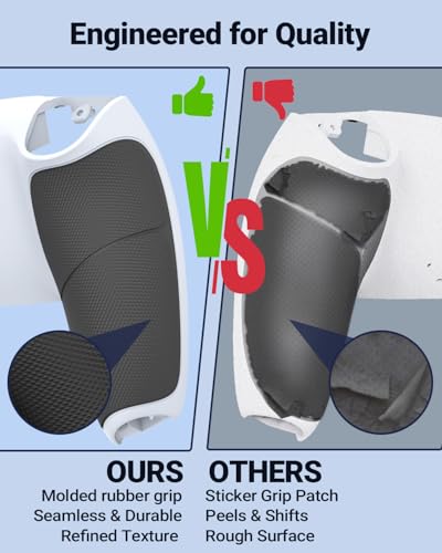 CHARM FOCUS Back Shell Grip Cover Compatible with PS5 Controller, Soft Rubber Overmold and Anti-Slip Diamond Texture, Seamless-Fit Replacement for PS5 Controller Shell, White/Gray - color: White/Gray