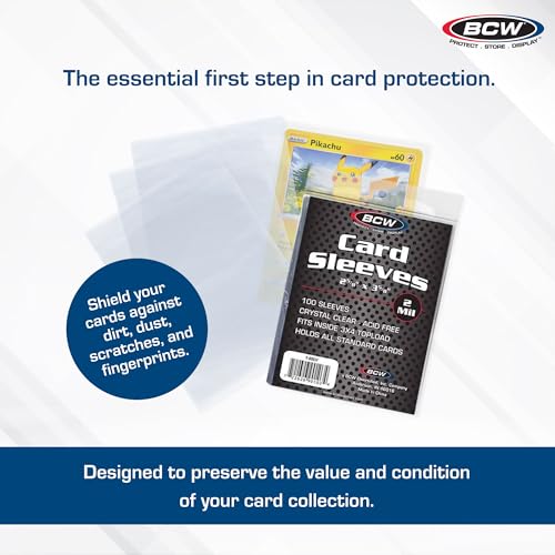BCW Standard Card Sleeves - 2-5/8" x 3-5/8" - 3 Packs (300 Total) | Crystal Clear Acid-Free, Toploader | Trading Card Sleeves for Baseball, Basketball, Football, Hockey, Pokemon, MTG, etc