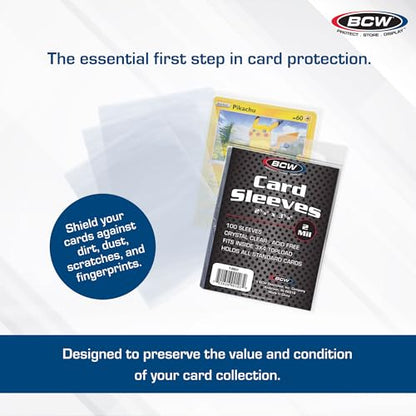 BCW Standard Card Sleeves - 2-5/8" x 3-5/8" - 3 Packs (300 Total) | Crystal Clear Acid-Free, Toploader | Trading Card Sleeves for Baseball, Basketball, Football, Hockey, Pokemon, MTG, etc